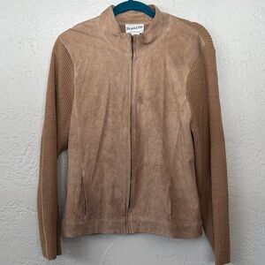 Pendleton Brown Beige Suede Front Zip Wool Sweater Jacket XL